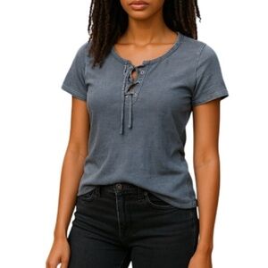 HOLLISTER Lace Up Tied T-Shirt Blue Short Sleeve Sunwashed M